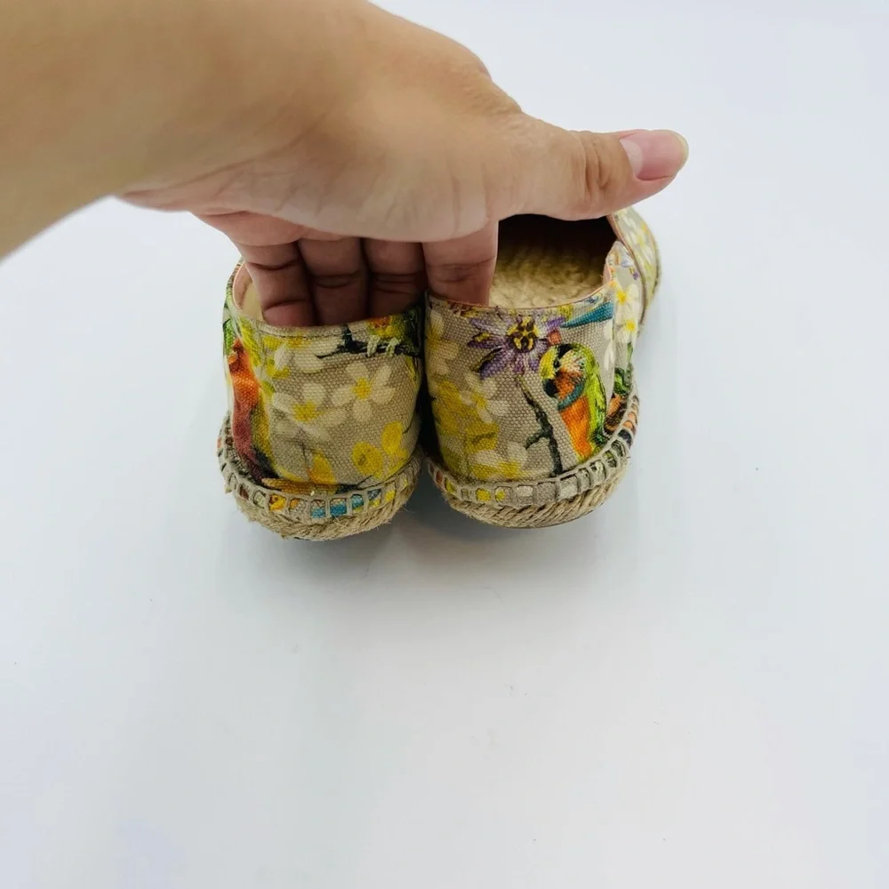 Gaimo Floral Bird Print Espadrilles Spring Slip on Flats